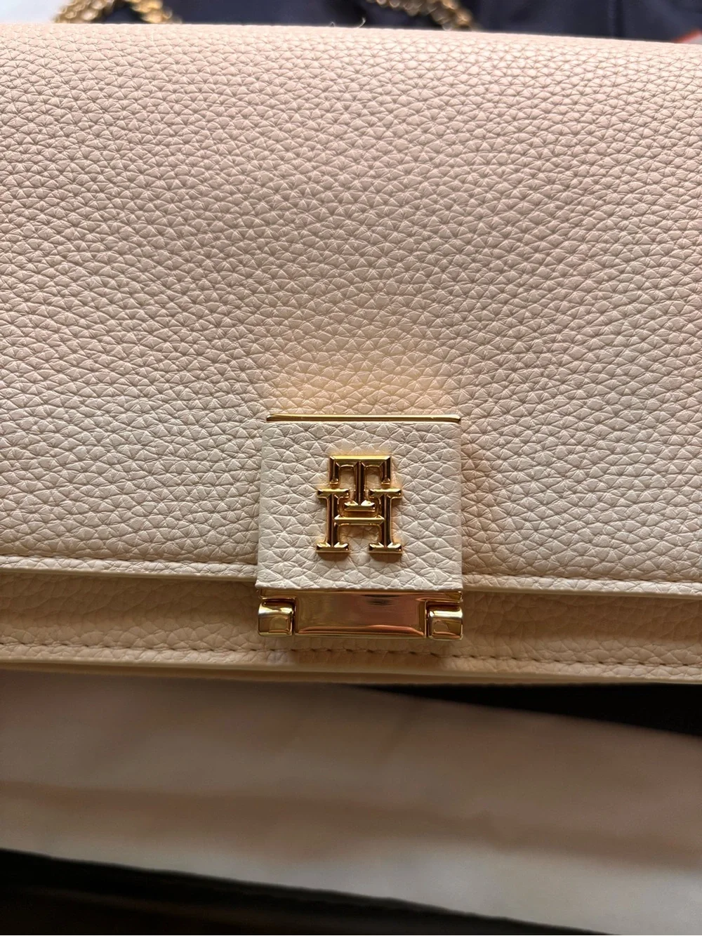 Tommy Hilfiger Cream Pebbled faux Leather Clutch with Gold Hardware